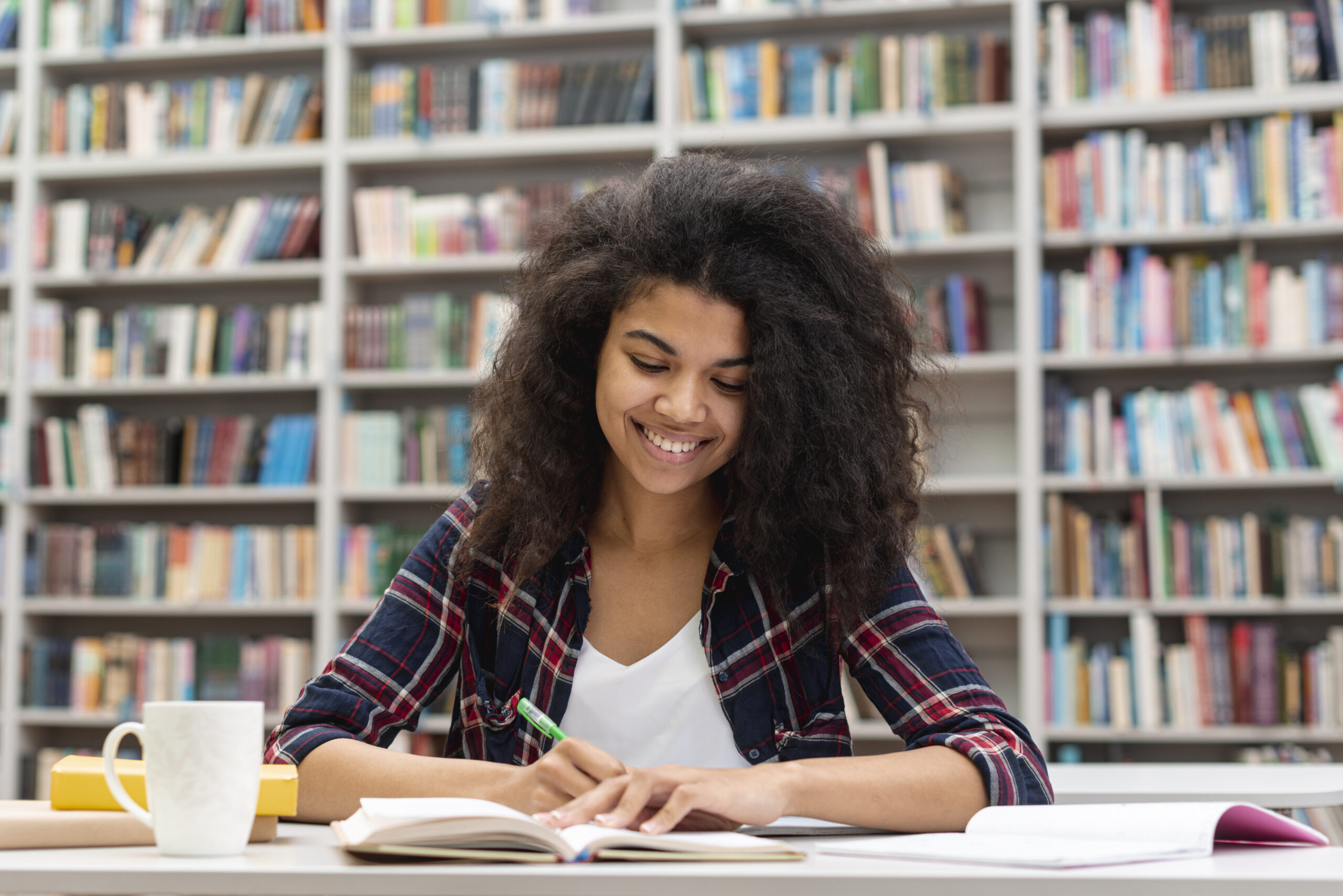 Home smiley girl concentrated study